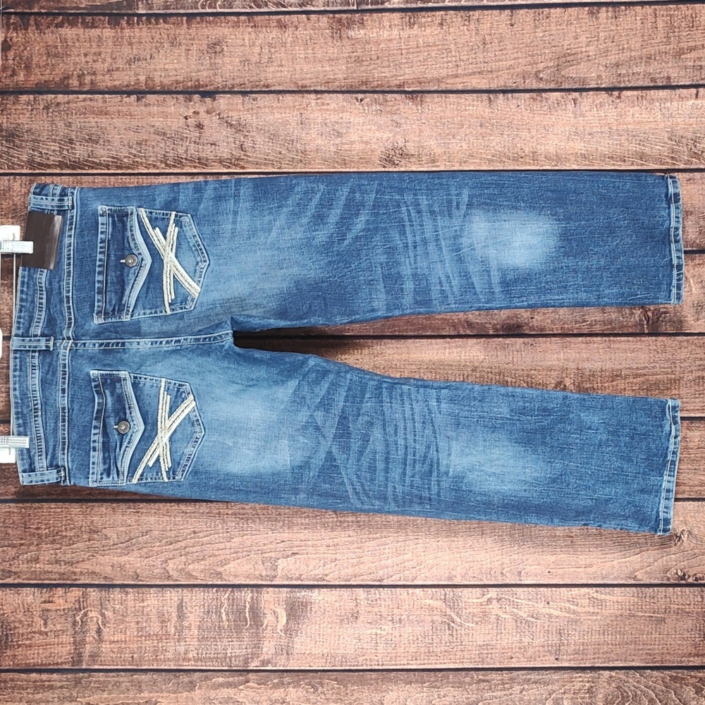 34x30 Vtg Slim Boot Mens Axel Button Flap Stretch Heavy Denim Jeans Like New